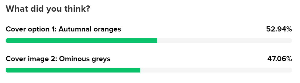 Picking up the Groceries - cover voting results showing Autumnal oranges just beating Ominous greys
