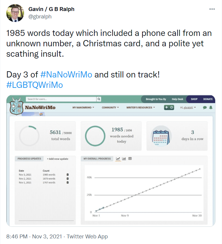 NaNoWriMo 2021 tweet update Day 3