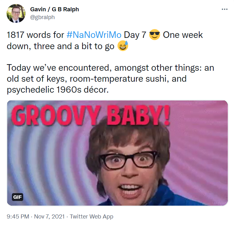 NaNoWriMo 2021 tweet update Day 7