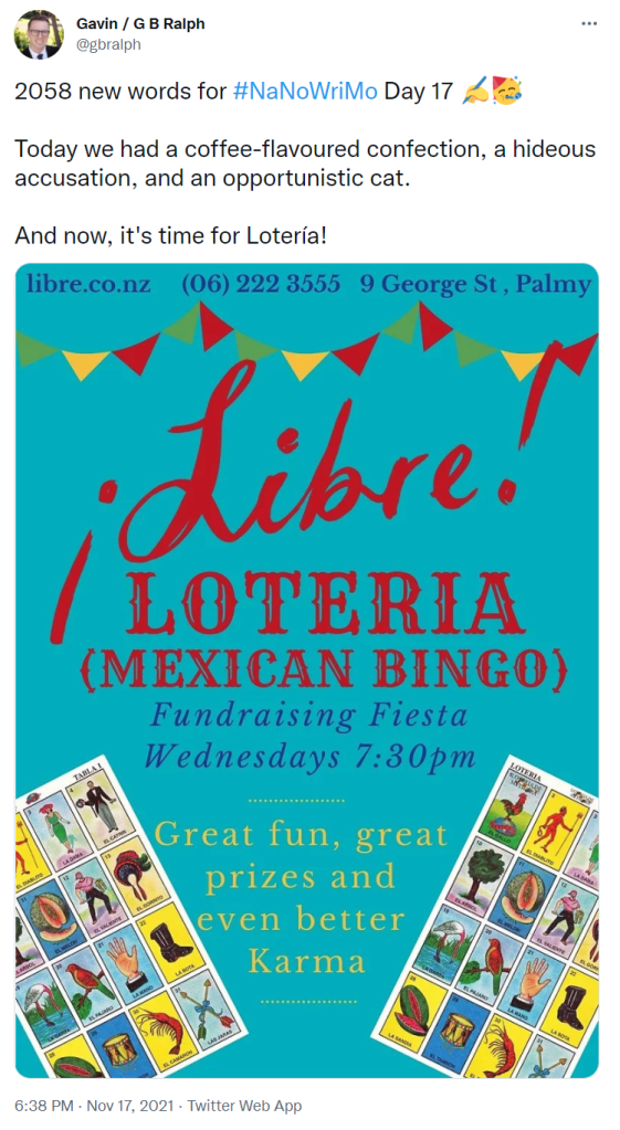 NaNoWriMo 2021 tweet update Day 17