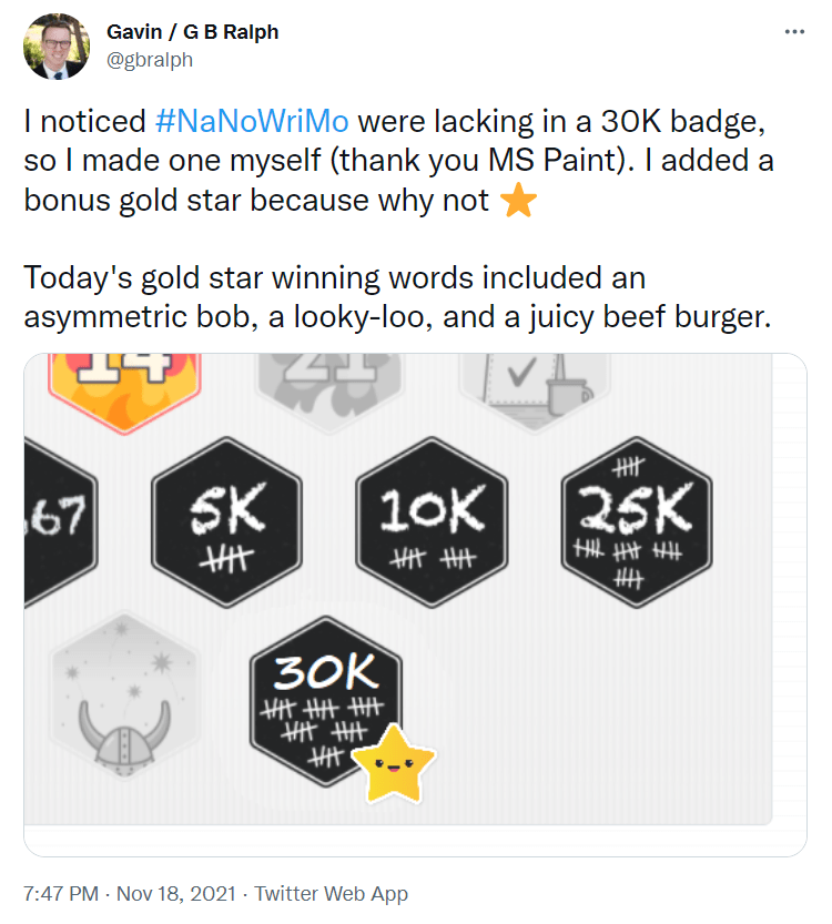 NaNoWriMo 2021 tweet update Day 18