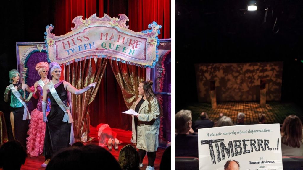 Stage photos of Drop Dead Gorgeous. A Drag Murder Miss-tery! and Timberrr...!