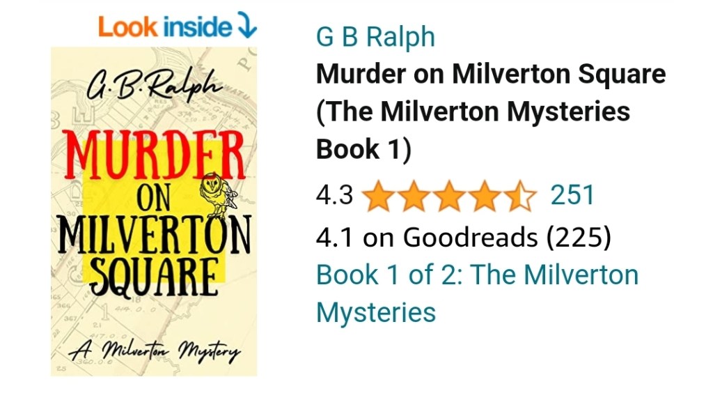 Murder on Milverton Square by G B Ralph. Amazon listing with over 250 ratings.