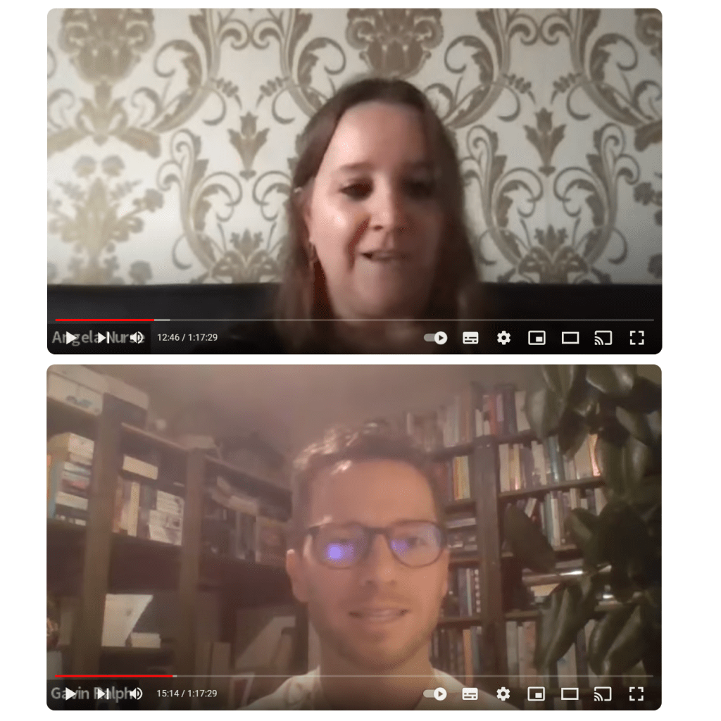 Screenshots from a video call between authors Angela C Nurse and G B Ralph.
