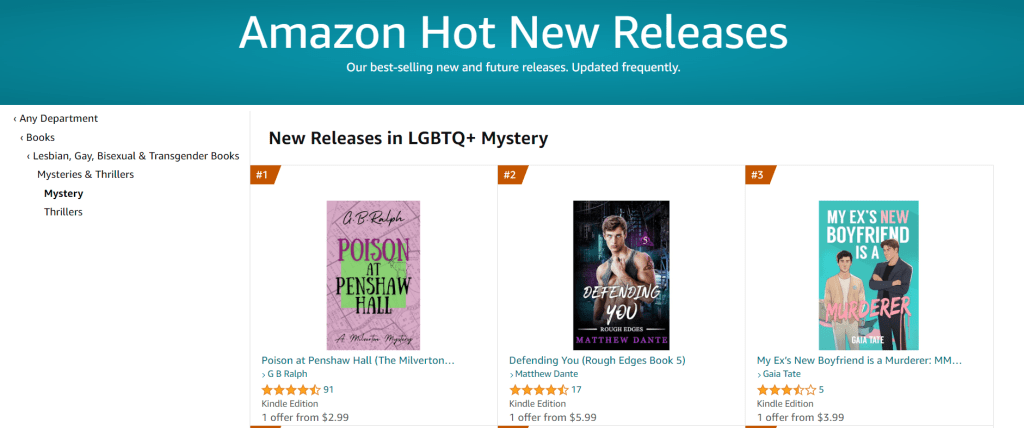 Poison at Penshaw Hall (A Milverton Mystery) by G B Ralph. Number 1 position in the Amazon New Releases in LGBTQ+ Mystery chart.