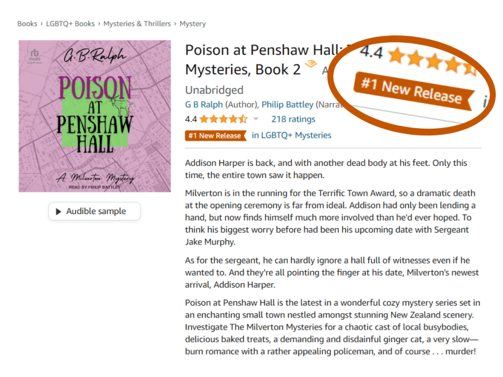 Poison at Penshaw Hall by G B Ralph. Audiobook is Audible's Number 1 New Release in LGBTQ Mysteries.
