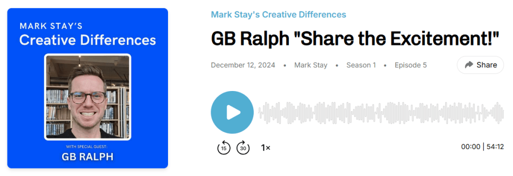 Mark Stay Creative Differences - G B Ralph episode Buzzsprout website screenshot