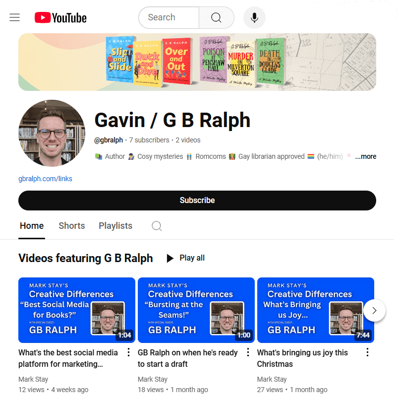 Screenshot of G B Ralph's YouTube channel.