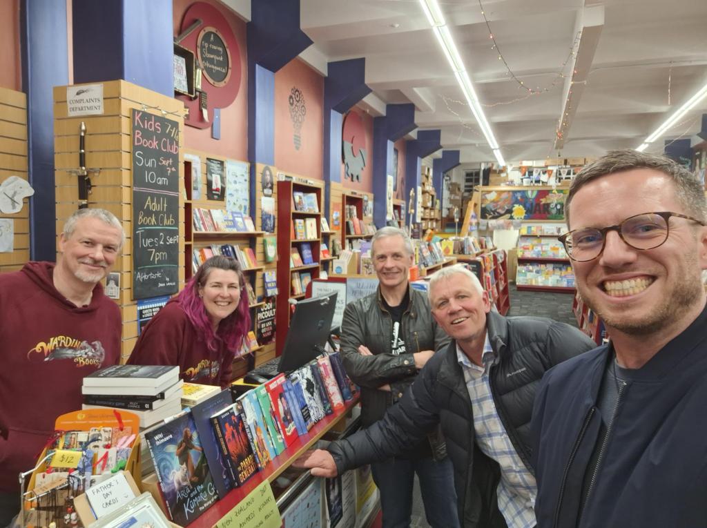 Selfie with five authors in a bookshop
