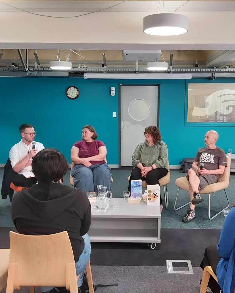 Four authors on a panel: G. B. Ralph, A.J. Lancaster, Carole Brungar, and Sean Monaghan.