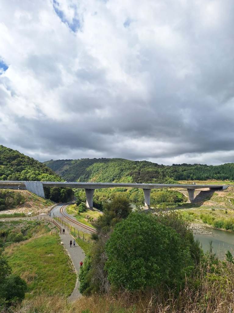Road bridge and railway view from high vantage point